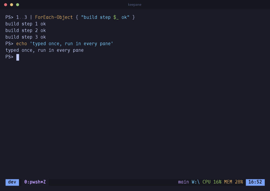 A zoomed pane filling the window, Z on the status line