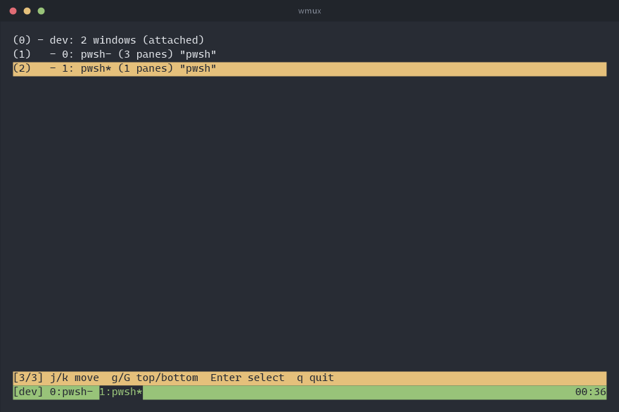 The choose-tree picker listing a session and its windows